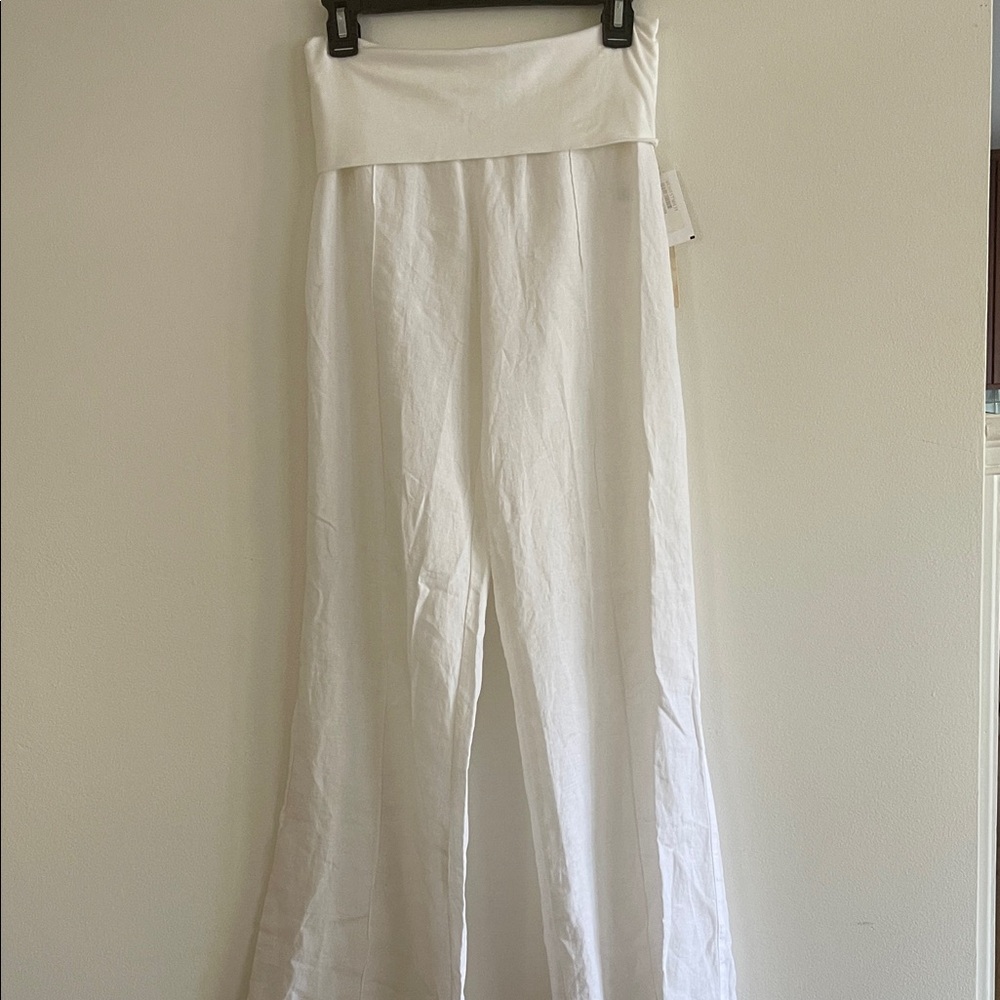 Fresh Laundry 100% Linen Pants. White. Fold over waist.